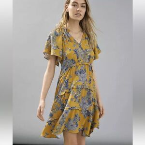 Anthropologie Dark Yellow Floral Tiered Dress